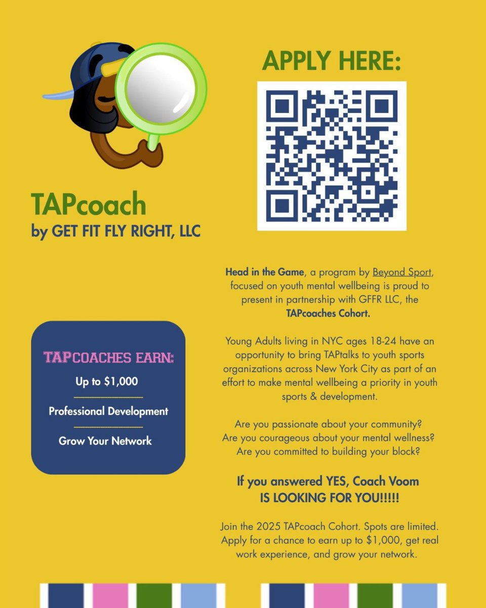BeyondSport's tweet image. π¨ Last chance! Apply by July 14 to join the 2025 #TAPcoach cohort π
Get trained in the TAP Mental Hygiene Method + lead youth mental wellness across NYC π§ β½ Led with @getfitflyright1 π₯
π Apply now: lnkd.in/e7jd29q7
#HeadInTheGame