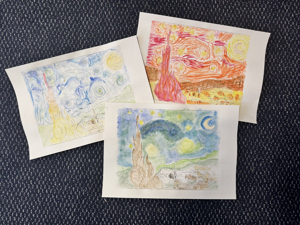 It’s been a very artsy day in Year 5B, where the children have been using watercolours to create their own rendition of Van Gogh’s Starry Night. The final products have been fabulous, and some have applied it to their own designs 🎨