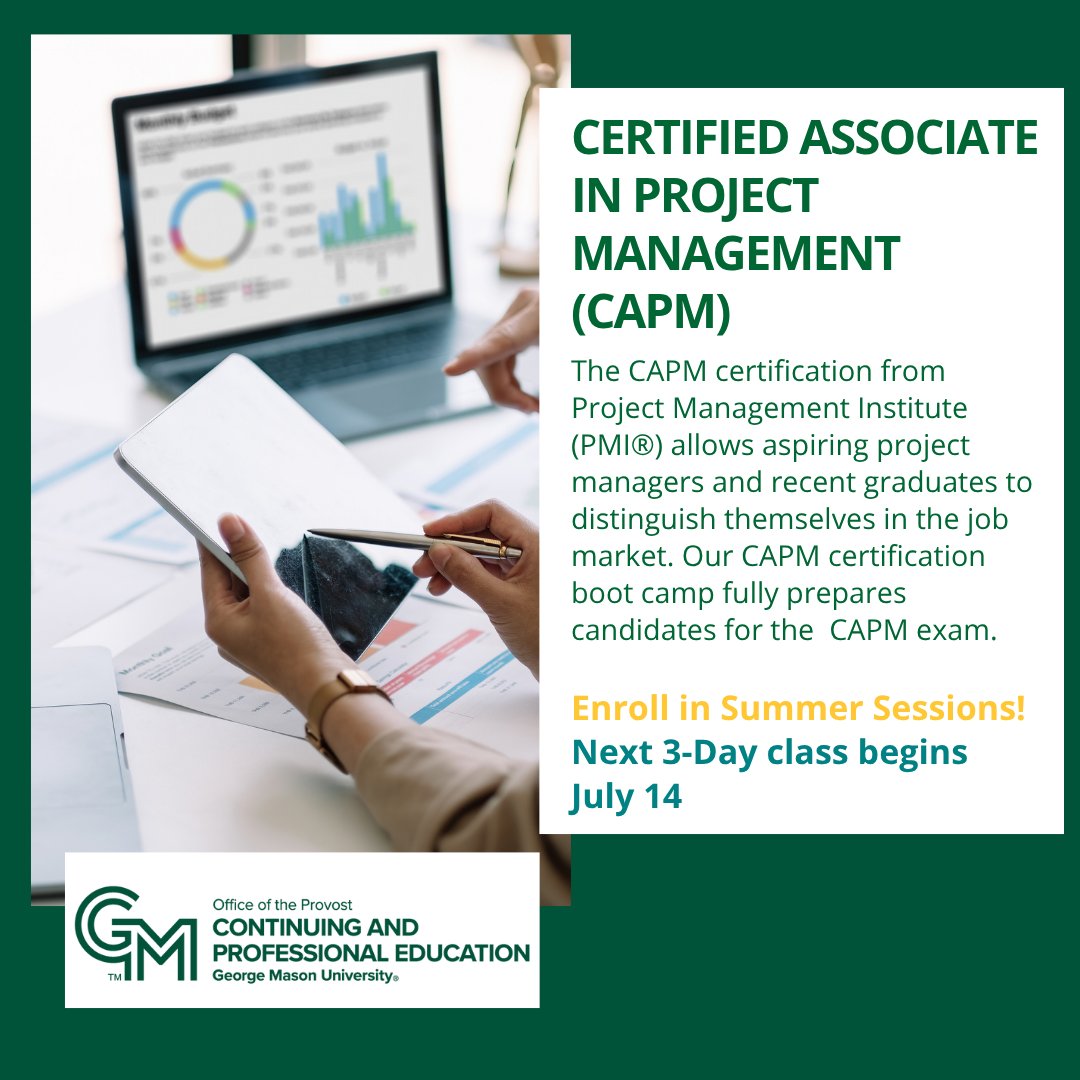 Launch your career in Project Management with the Certified Associate in Project Management (CAPM) course! Designed to cover all areas of knowledge in PMI’s PMBOK® Guide, the course sets you up with a strong foundation to manage projects successfully. 3-day course starts on 7/14!