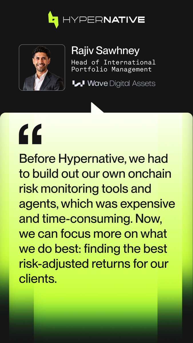 HypernativeLabs's tweet image. Managing risk in DeFi used to mean building custom monitoring tools from scratch.
For @wavedigital_, that approach couldn’t scale.
Here is @rsawhney_eth, Head of International Portfolio Management at Wave, on how they leverage Hypernative’s real-time protection platform to…