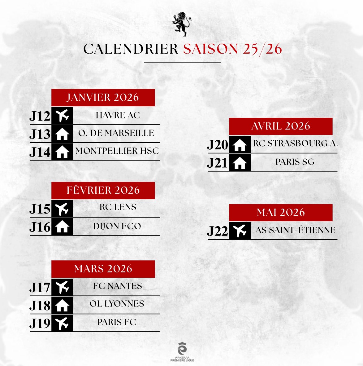 🗓️ 𝐋𝐄 𝐂𝐀𝐋𝐄𝐍𝐃𝐑𝐈𝐄𝐑 𝐃𝐄 𝐋𝐀 𝐒𝐀𝐈𝐒𝐎𝐍 𝟐𝟓/𝟐𝟔

👀 Le voilà ! Le calendrier du championnat d’Arkema Première Ligue est sorti ! 

#ARKEMAPL