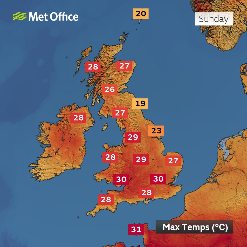 The hot weather continues into the weekend, here's the expected maximum temperatures 🌡️

East coasts will be cooler with the breeze and some low cloud