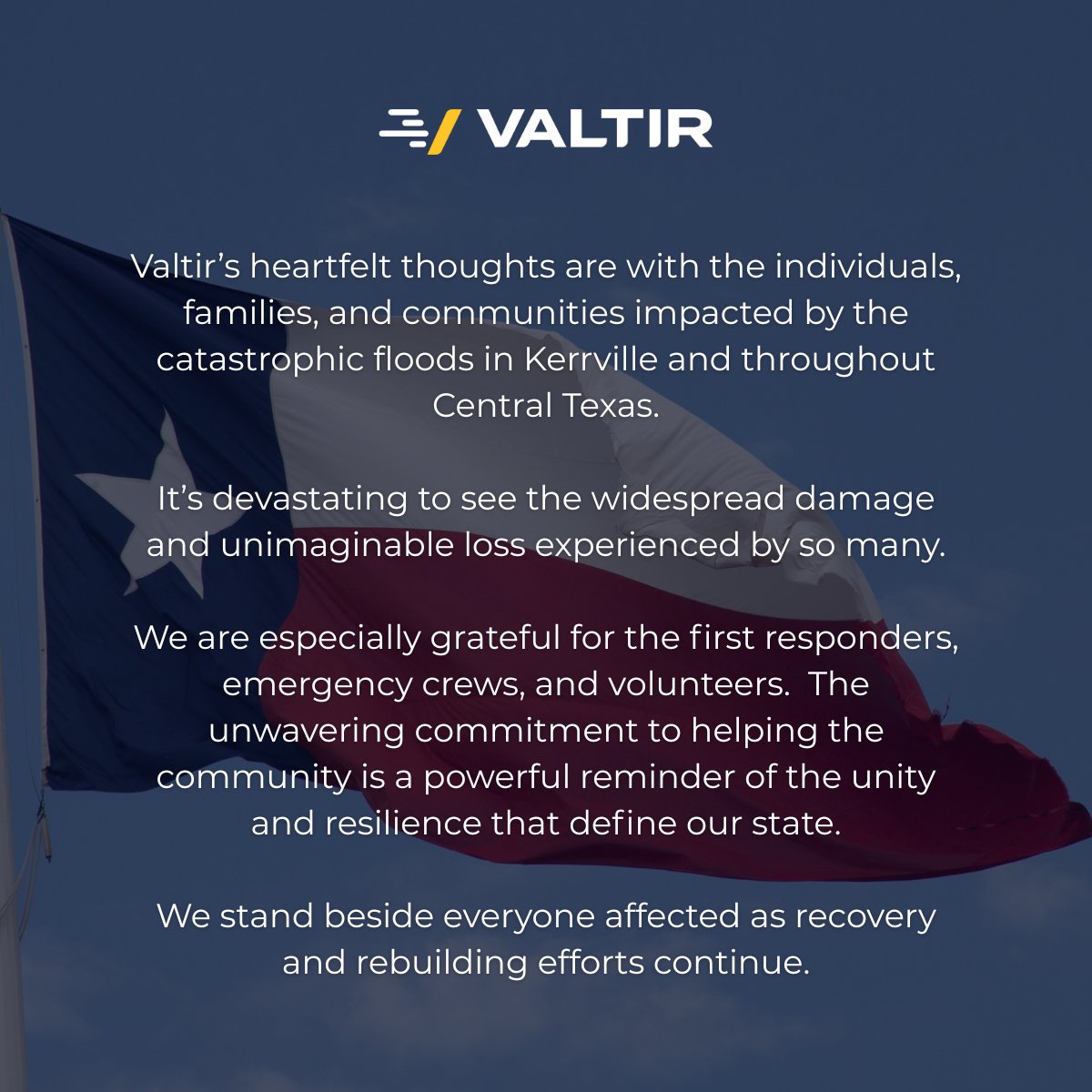 Valtir stands with Central Texas.
For more information and resources on how to help, please visit the Kerrville, TX government news page: kerrvilletx.gov/CivicAlerts.as…