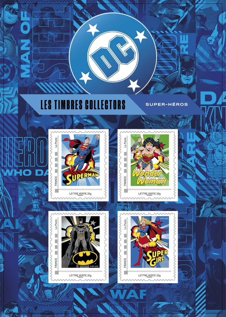 #Philatélie | Avis aux fans de supers héros !
A l'occasion de la sortie du nouveau film Superman, La Poste émet un collector de 4 #timbres DC Comics ultra stylé 🦸‍♂️🎬
Foncez en bureau de poste avant qu’ils ne s’envolent ! 
<a href="/DCComics_FR/">DC France</a>  
#Superman 
#TimbresDeLégende