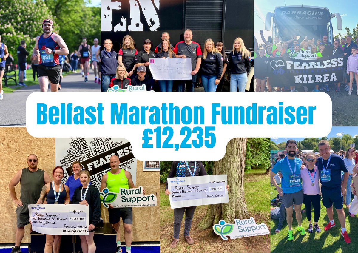 RuralSupport's tweet image. Local businesses & supporters including Fearless Fitness, Haughey Electrical, @The_Grassmen, local farmer David Wilson & Cormac McKervey @UlsterBankNI came together in a powerful show of solidarity at the Belfast Marathon & raised an incredible £12,235 in aid of Rural Support!