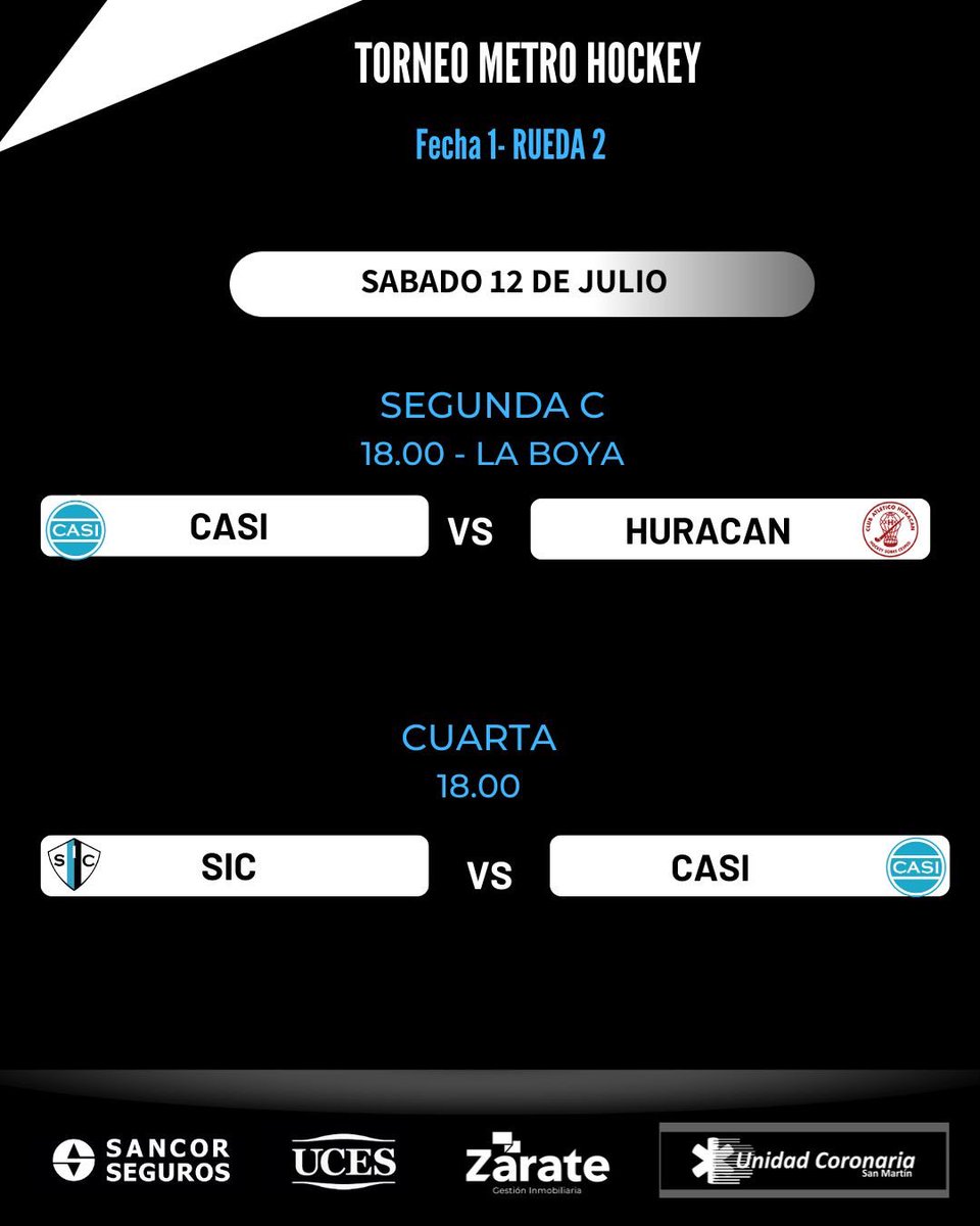 CASI_OK's tweet photo. 🏑 Los equipos del #Club jugarán la 1ª fecha de la #segunda rueda del torneo de @hockeybuenosaires (2 A, 2 B, 2 C, 4ta, Proye A y B, Escuelita y Mix). #VamosCASI ⚪️⚫️⚪️ https://t.co/GN4lLSTHMF