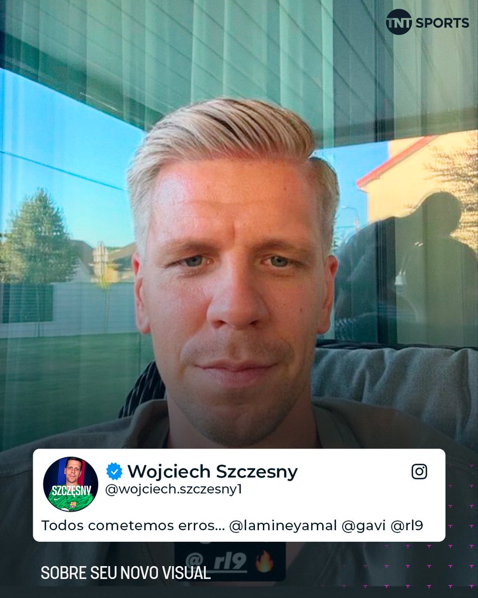 TNTSportsBR's tweet photo. QUE CARA ENGRAÇADO! 😂🤦‍♂️ Szczesny foi brincar de pintar o cabelo com os garotos do Barça e tomou uma trava da esposa. O que restou foi raspar a cabeça toda... Se liga nessa sequência de stories SENSACIONAL! https://t.co/coi7rjts4M