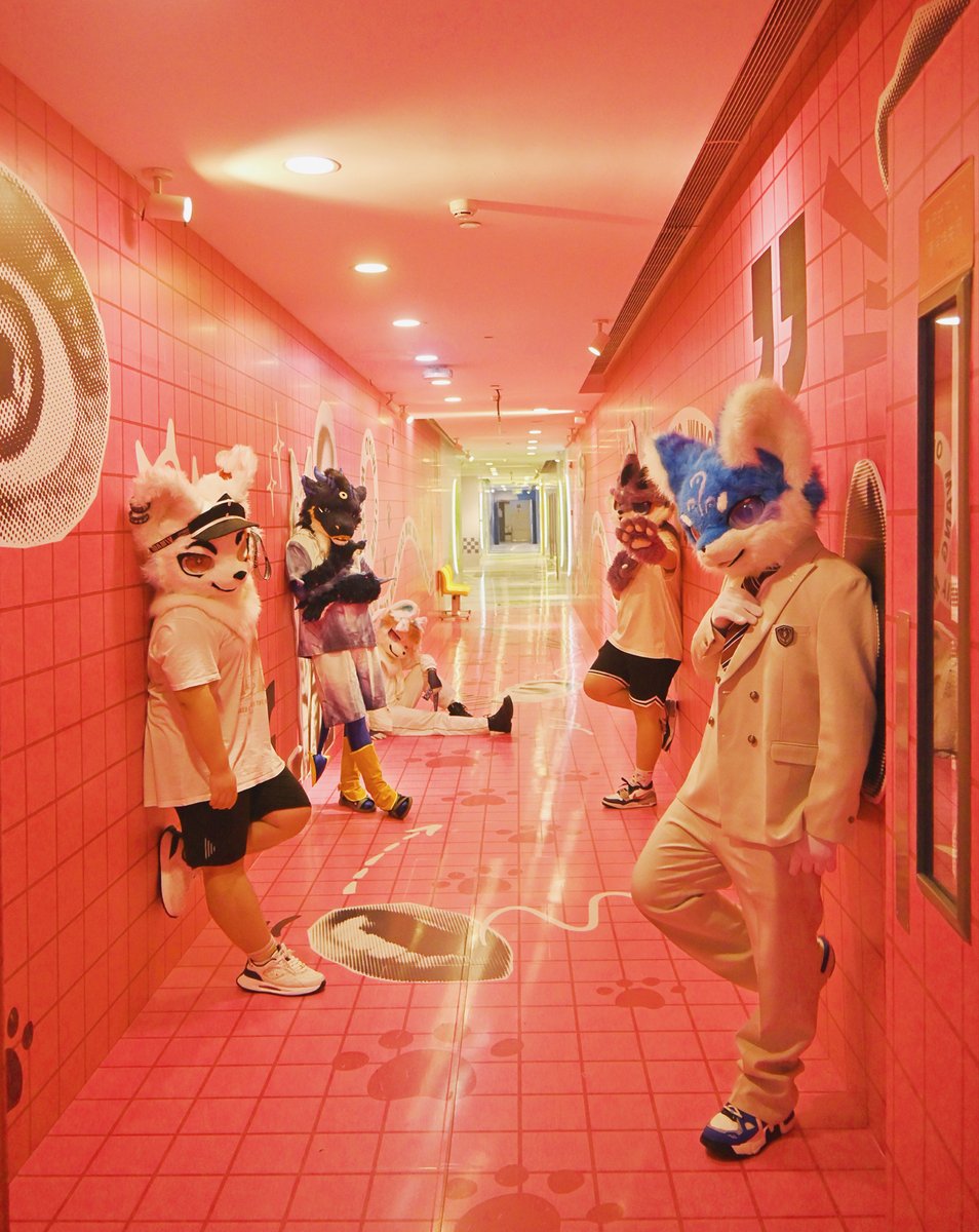 #FursuitsFriday 
欢迎来到红灯区(打着红色灯光的地区) 
寒檀 ME  阿萨姆  小成  阿狼