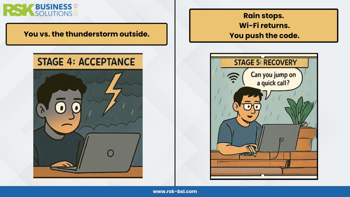 Monsoon Diaries of a Developer

Rain outside, bugs inside.

One hand on the keyboard, the other juggling 12 teams pings and a dying deployment.

Because nothing tests a developer like deploying in a thunderstorm.

#MonsoonMood #ITLife #WorkFromRain