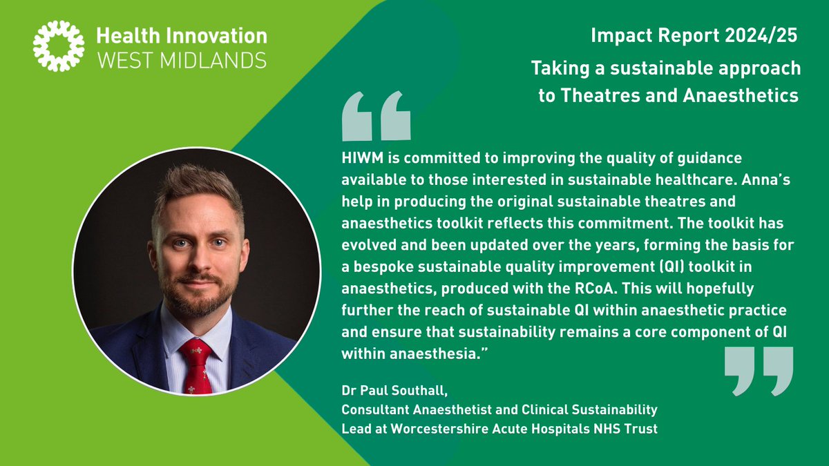 HealthInnovWM's tweet image. The Sustainable Theatres and Anaesthetics Toolkit, aims to reduce the carbon footprint of theatres and anaesthetics within hospitals.
Read more on pages 63-64 of our Impact Report: healthinnovationwestmidlands.org/impact-report-…
#NetZeroWeek
