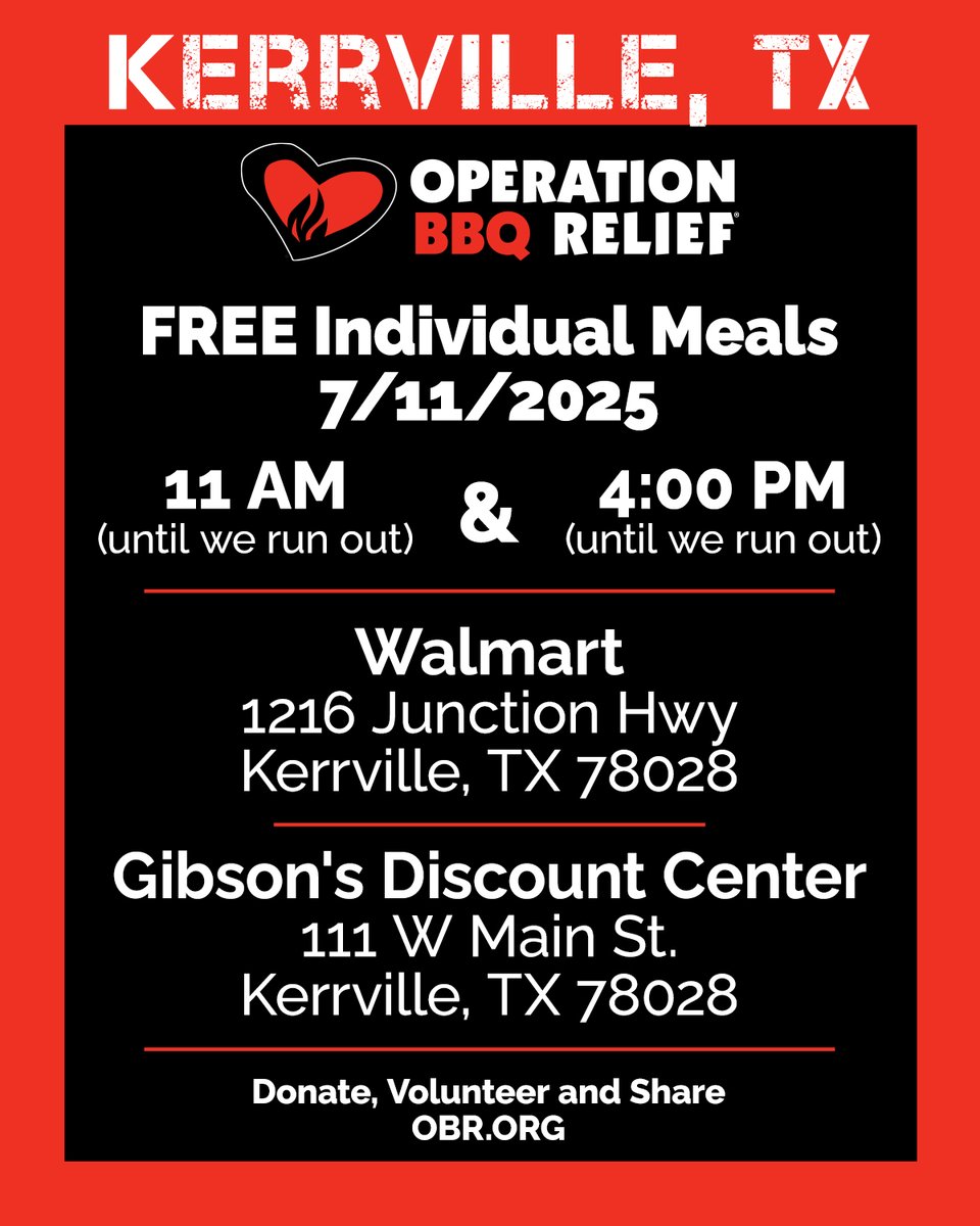 ❤️ FREE MEAL DISTRIBUTION TODAY! ❤️
📅 Date: Friday, July 11, 2025

✅ Double-check the location and time before heading out.
✅ Locations change daily, so stay updated!
✅ Donate, Volunteer, and learn more at OBR.org!
✅ $25.00 provides 4 meals