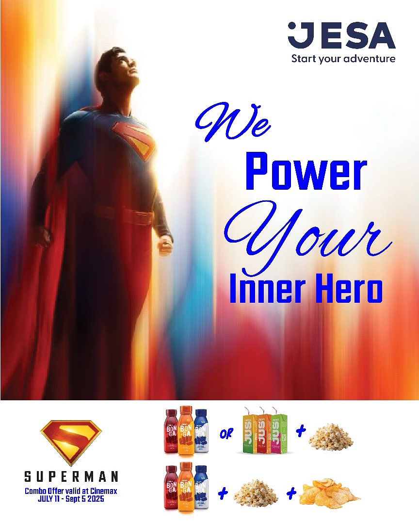 The new Superman movie hits the big screen today! Catch the most anticipated movie this season, along with bold JESA Combo at any <a href="/Cinemax/">Cinemax</a> Cinema.

_Choose from two options and power your inner hero!_

#JESAandSuperman #CenturyCinemaxUg #CinemaxUg