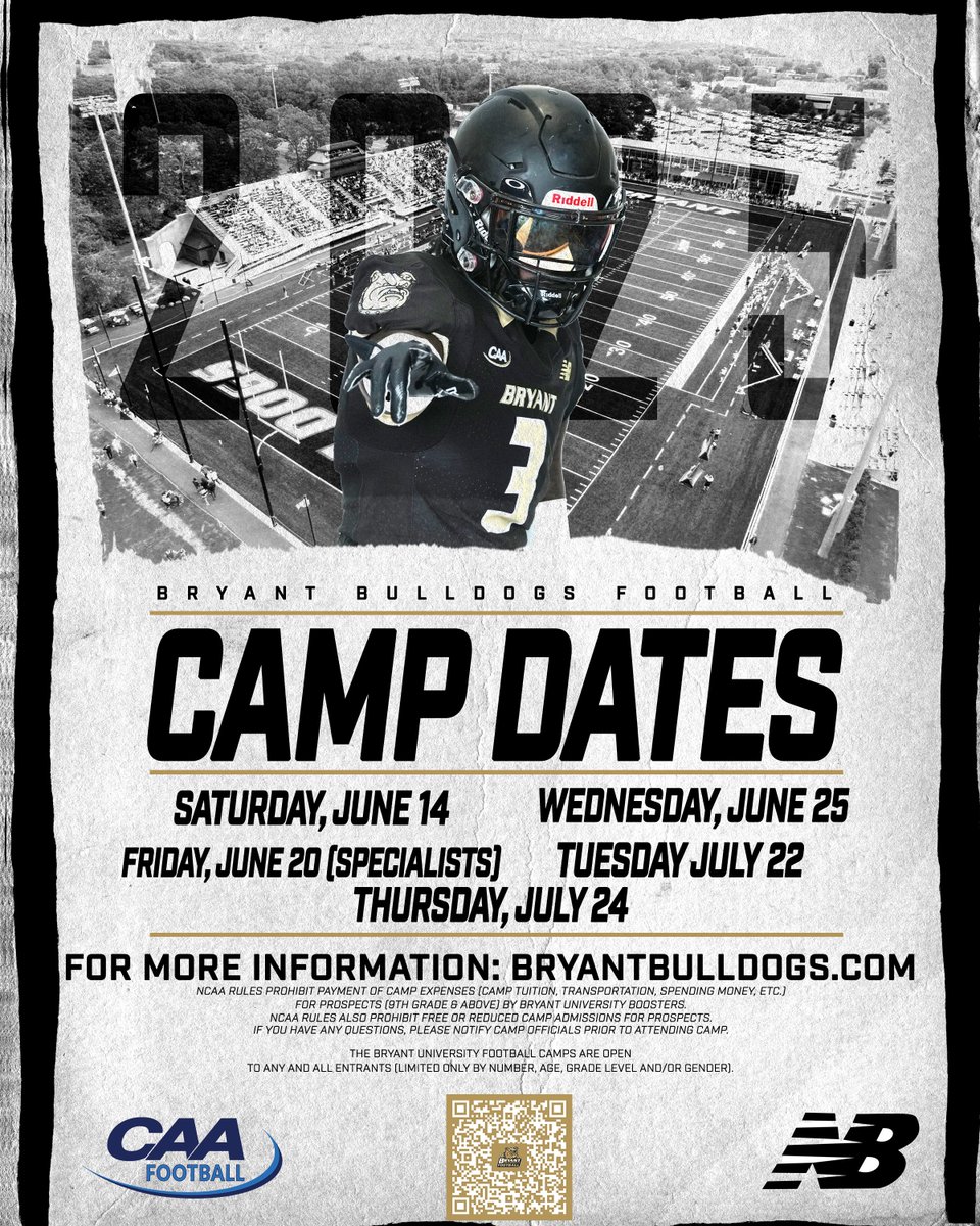 Kris Kulzer (@coachkkulzer) on Twitter photo We have our last two opportunities this summer to earn a scholarship or a roster spot for the 2026 team! Come camp with us!
Elite 📚
Elite 🏟️
Elite Football Conference 🏈
Dawgs 4 Life🐶
Link: bit.ly/3KF39SA
#ExpectToWin, <a href="/BryantUFootball/">Bryant Football</a>, <a href="/BryantUFBRec/">BryantUFBRecruiting</a> We have our last two opportunities this summer to earn a scholarship or a roster spot for the 2026 team! Come camp with us!
Elite 📚
Elite 🏟️
Elite Football Conference 🏈
Dawgs 4 Life🐶
Link: bit.ly/3KF39SA
#ExpectToWin, <a href="/BryantUFootball/">Bryant Football</a>, <a href="/BryantUFBRec/">BryantUFBRecruiting</a>