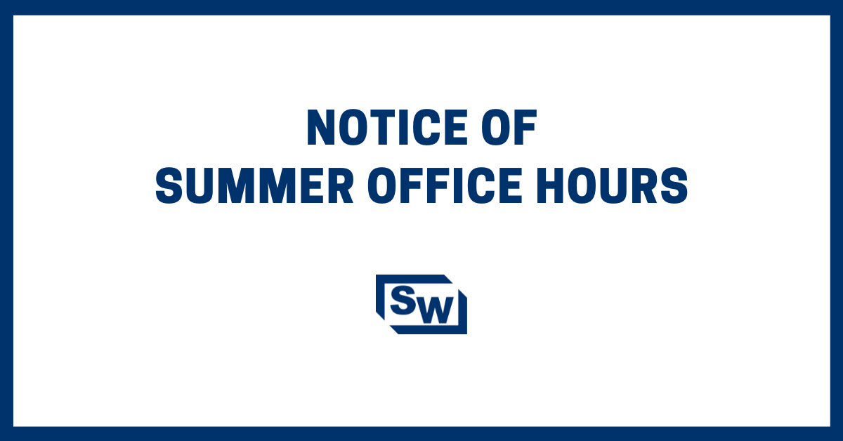 swcllp's tweet photo. The Sciarabba Walker offices will close at noon on Fridays from July 11 through August 29. We apologize for any inconvenience this may cause. As always, clients can utilize our secure dropbox near the 410 lobby door for any document drop-offs outside these hours. https://t.co/ktChnYCS1I