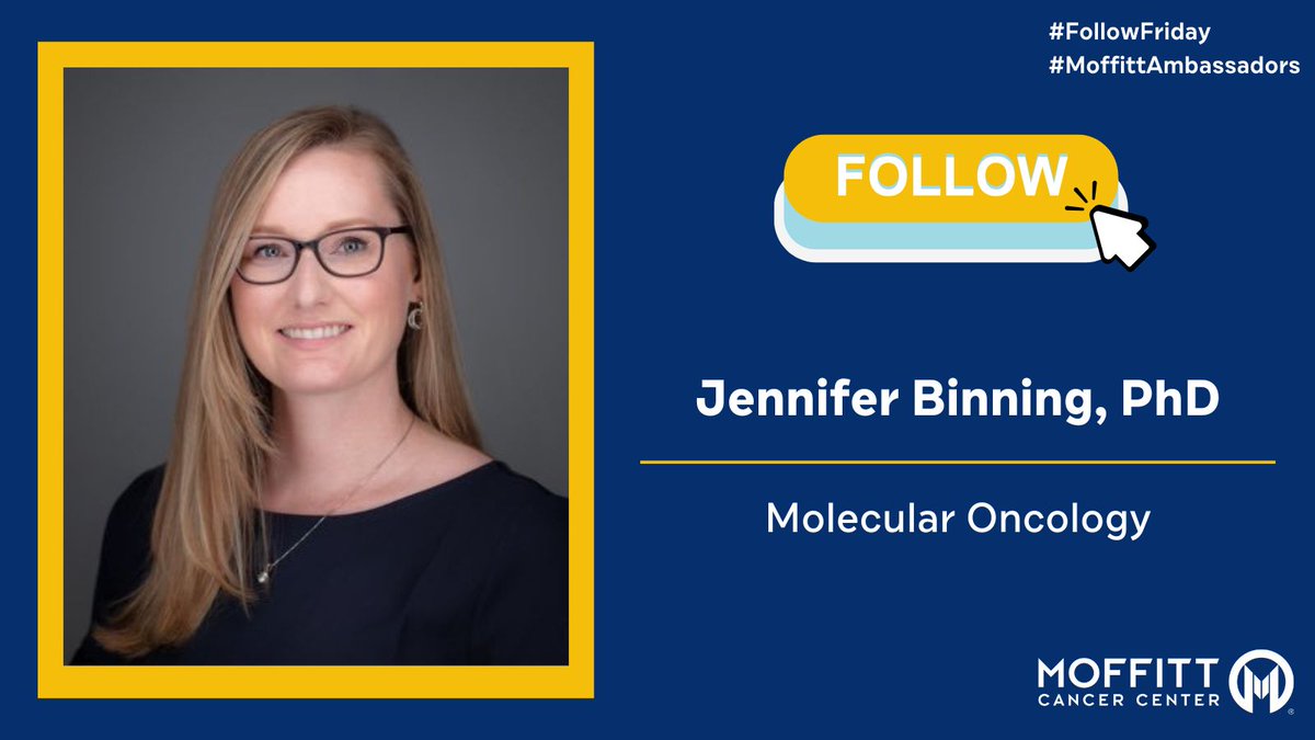 Moffitt Cancer Center (@moffittnews) on Twitter photo #FollowFriday Meet Jennifer Binning, PhD (<a href="/JenBinning/">Jennifer Binning</a>), a cancer biologist and assistant professor in Moffitt’s Cancer Biology and Evolution Program. Her research explores the mechanisms behind HPV-driven cervical and head and neck cancers, aiming to uncover new therapeutic #FollowFriday Meet Jennifer Binning, PhD (<a href="/JenBinning/">Jennifer Binning</a>), a cancer biologist and assistant professor in Moffitt’s Cancer Biology and Evolution Program. Her research explores the mechanisms behind HPV-driven cervical and head and neck cancers, aiming to uncover new therapeutic