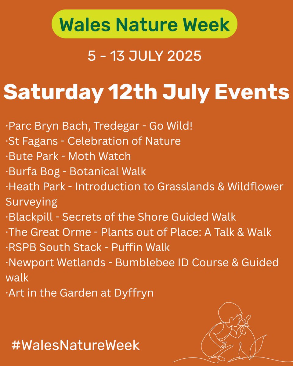 🐝🌳Saturday 12th July Events
📅 These fantastic events are taking place tomorrow!
👉 See all the events and plan your adventure now:
 bit.ly/44zVzDx #WalesNatureWeek