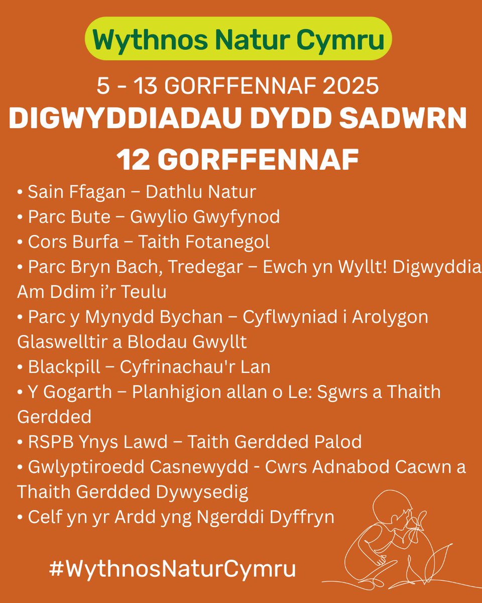 🐝🌳Digwyddiadau Dydd Sadwrn 12 Gorffennaf

📅 Mae'r digwyddiadau gwych hyn yn digwydd yfory!

👉 Gweler yr holl ddigwyddiadau a chynlluniwch eich
antur nawr:
 bit.ly/3TaUBHr

Dathlwch ochr wyllt Cymru! 💚
#WythnosNaturCymru #Natur #Cymru #EwchAllan