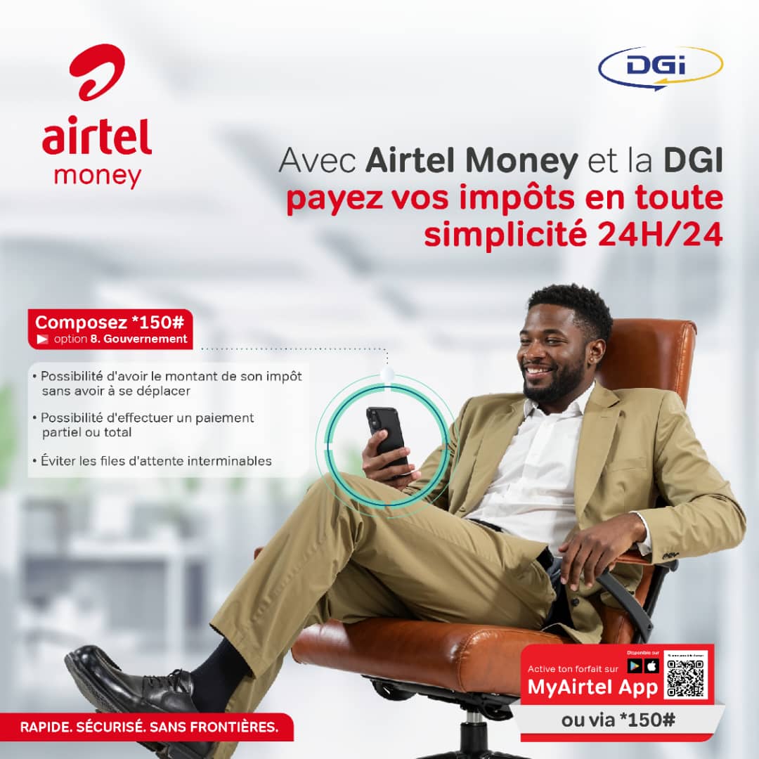 Payez vos impôts 24/7 avec #AirtelMoney et la DGI. 
Fini les files d'attente !

👉 Connaissez le montant
👉 Payez partiellement ou totalement
👉 Gagnez du temps

Composez *150# (option 8. Gouvernement) ou utilisez MyAirtel App. 
#Gabon #AirteMoneyGabon #DGI