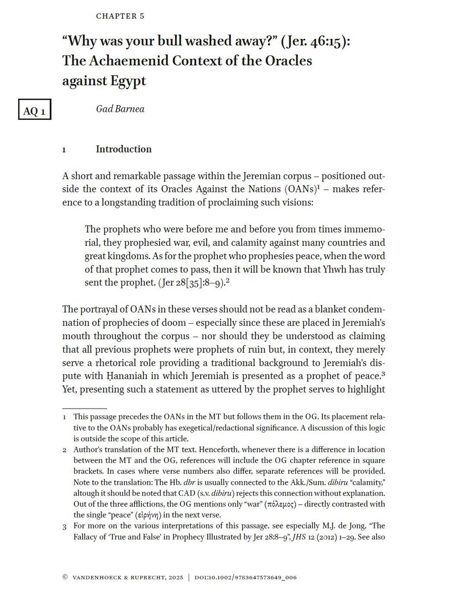 gbarnea's tweet image. I am delighted to receive the proofs of my contribution to the upcoming volume edited by Benedikt Hensel and Jordan Davis titled "A Prophet to the Nations: Archaeological and Historical Perspectives on Jeremiah 46–51," appearing soon at Vandenhoeck & Ruprecht.
My paper deals…