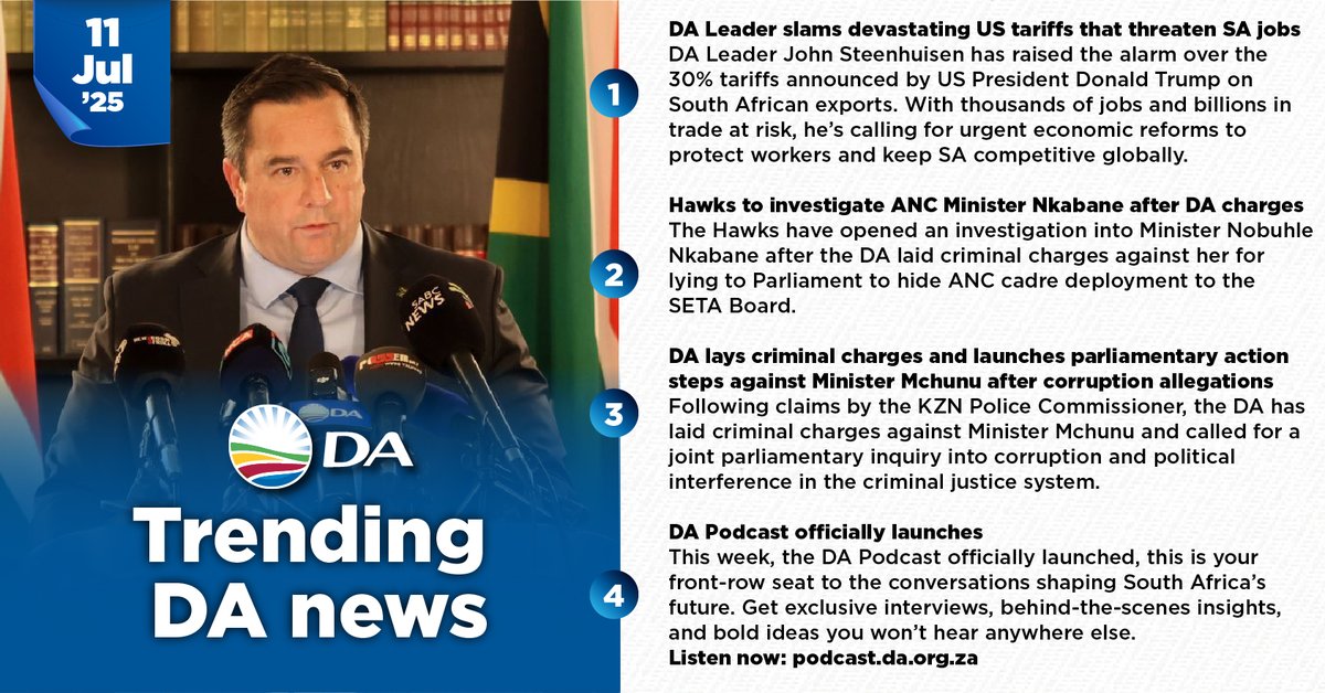 🚨Trending News Alert!🚨

Catch up on the latest news, including the Hawks investigation into ANC Minister Nkabane and the DA's action against Minister Mchunu over corruption claims.

🗞 Don’t miss out - read the full stories now
