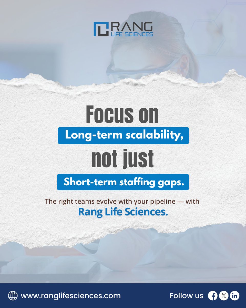 RangLifeScience's tweet photo. Scaling your life sciences team shouldn’t mean sacrificing long-term growth for quick fixes. At Rang Life Sciences, we help you build teams that grow with your pipeline—not just fill today’s roles.

Explore https://t.co/EP9bwScr1N

#RangLifeSciences #LifeSciencesStaffing https://t.co/zzi82Qlx4O