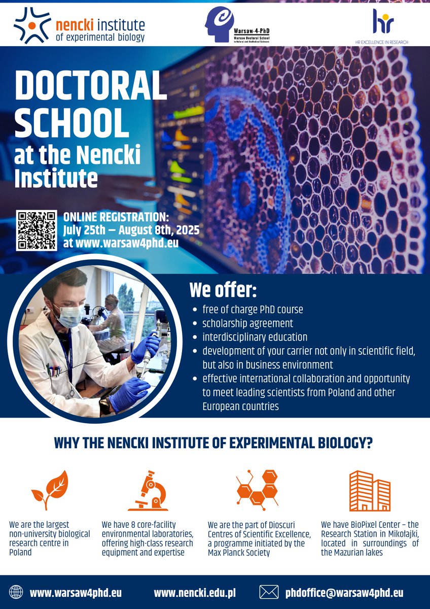 NenckiInstitute's tweet image. 📢 The Nencki Institute of the Polish Academy of Sciences announces  𝐚𝐝𝐦𝐢𝐬𝐬𝐢𝐨𝐧 𝐭𝐨 𝐭𝐡𝐞 𝐖𝐚𝐫𝐬𝐚𝐰 𝐏𝐡𝐃 𝐒𝐜𝐡𝐨𝐨𝐥 𝐢𝐧 𝐍𝐚𝐭𝐮𝐫𝐚𝐥 𝐚𝐧𝐝 𝐁𝐢𝐨𝐌𝐞𝐝𝐢𝐜𝐚𝐥 𝐒𝐜𝐢𝐞𝐧𝐜𝐞𝐬 [Warsaw-4-PhD] for the academic year 2025/2026❗️

We offer:

🔸the opportunity to…