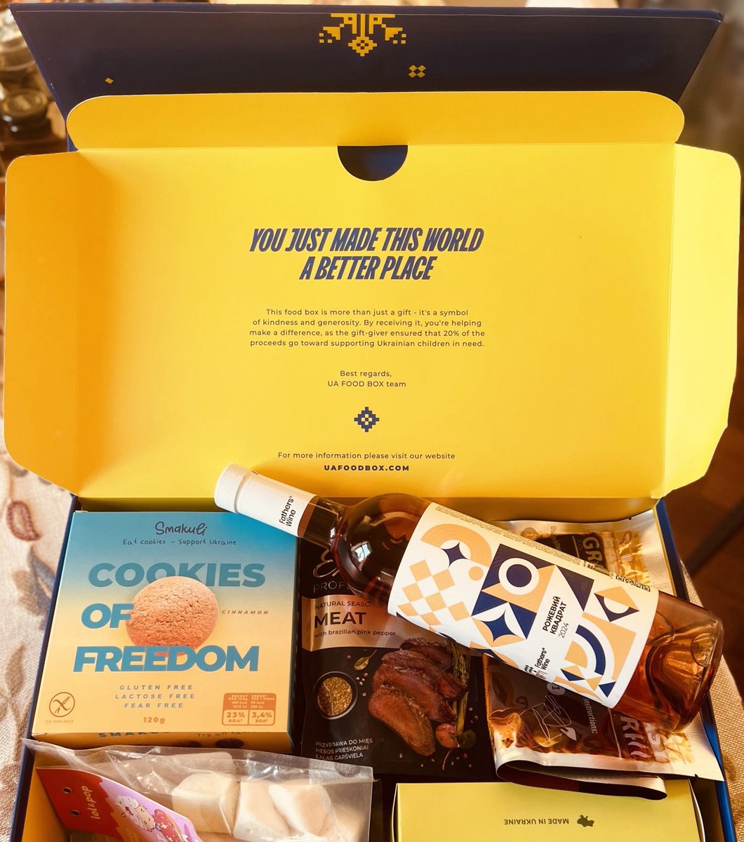 avalaina's tweet image. I have received my UAFOODBOX. It is a gift box of delicious products made in Ukraine by small producers.
100% of the profit goes to support children who lost their parents due to the war.
Each purchase also helps preserve jobs in small Ukrainian businesses and keep local…