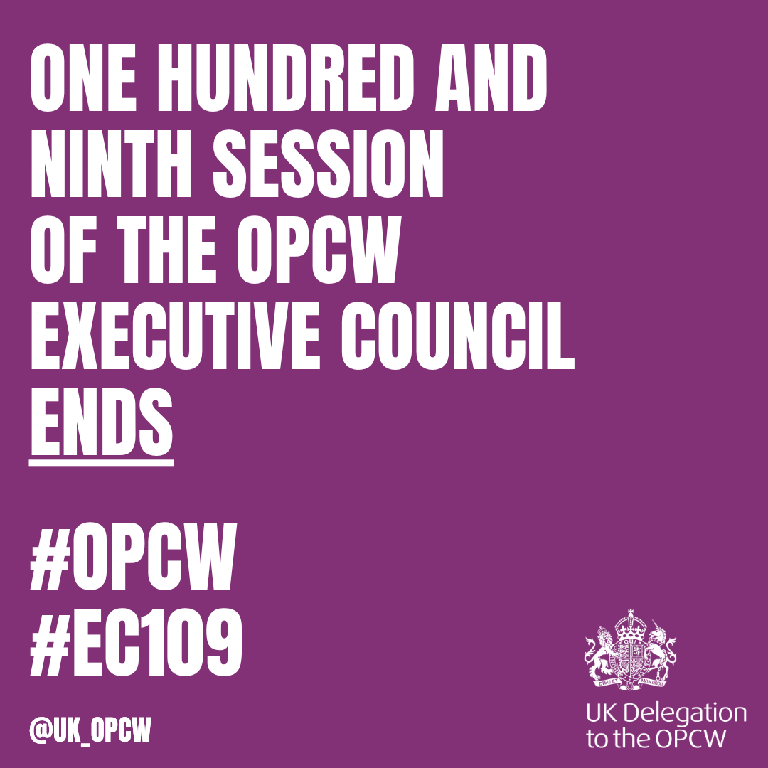 UK_OPCW's tweet image. The @OPCW's 109th Executive Council #EC109 ends today.
Read the 🇬🇧’s National Statement here:
👉 gov.uk/government/spe…
🇬🇧 is grateful to 🇩🇪 H.E Ambassador Schieb for his chairmanship @Germany_OPCW.