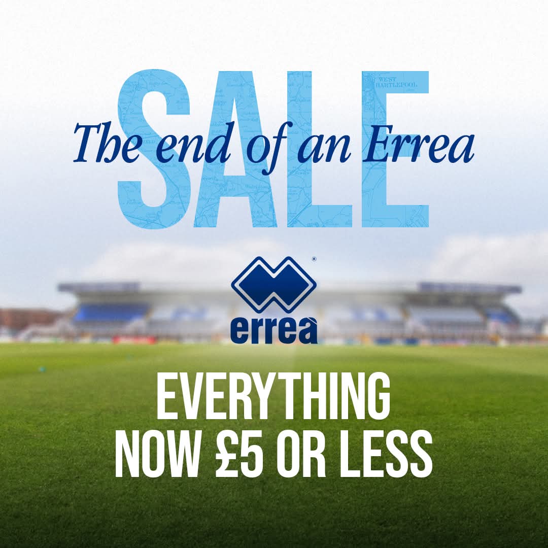 HUFC Pools Retail & Tickets (@hufcretail) on Twitter photo As we say a fond farewell to Errea, we are making space for our exciting new partnership with Meyba.
All Errea items now just £5. Limited availability. Online and in store. 
<a href="/Official_HUFC/">Hartlepool United</a> #HUFC As we say a fond farewell to Errea, we are making space for our exciting new partnership with Meyba.
All Errea items now just £5. Limited availability. Online and in store. 
<a href="/Official_HUFC/">Hartlepool United</a> #HUFC