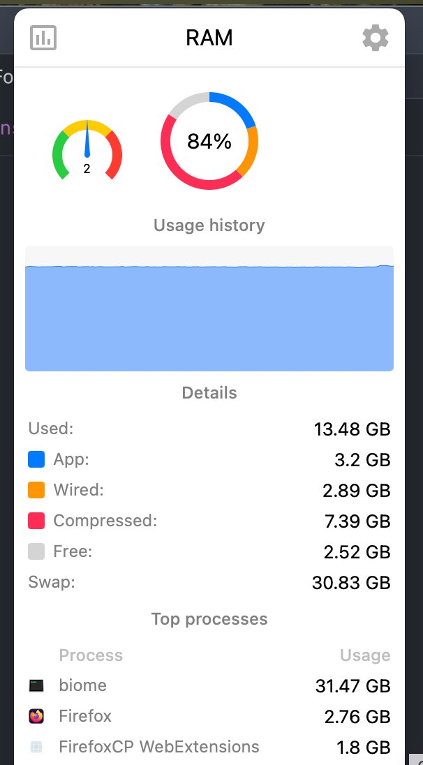 .<a href="/biomejs/">Biome</a> please stop eating all my RAM! 🐛

i only have 16GB of ram
