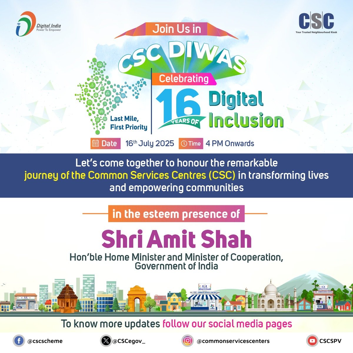 PIB India (@pib_india) on Twitter photo ➡️ Common Services Centres (#CSC) to celebrate 16 years of digital empowerment on 16th July 2025
➡️ Union Minister <a href="/AmitShah/">Amit Shah</a> to inaugurate the event at #Yashobhoomi, New Delh
➡️ Union Ministers <a href="/AshwiniVaishnaw/">Ashwini Vaishnaw</a> and <a href="/JitinPrasada/">Jitin Prasada जितिन प्रसाद</a> will also grace the event
➡️ CSC to unveil ➡️ Common Services Centres (#CSC) to celebrate 16 years of digital empowerment on 16th July 2025
➡️ Union Minister <a href="/AmitShah/">Amit Shah</a> to inaugurate the event at #Yashobhoomi, New Delh
➡️ Union Ministers <a href="/AshwiniVaishnaw/">Ashwini Vaishnaw</a> and <a href="/JitinPrasada/">Jitin Prasada जितिन प्रसाद</a> will also grace the event
➡️ CSC to unveil