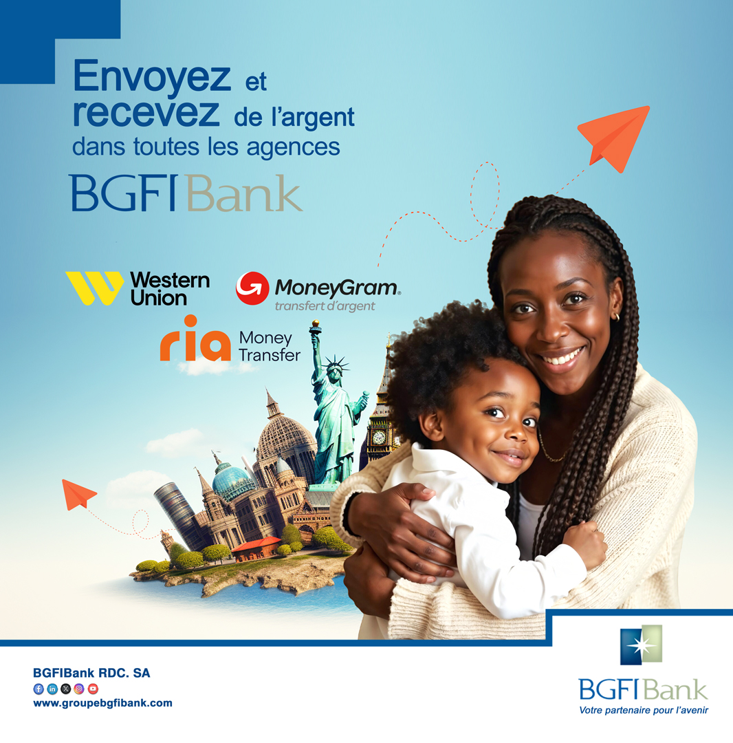 Envoyez et recevez de l'argent en toute confiance depuis l'étranger.
Les services Western Union, MoneyGram, et Ria sont disponibles dans TOUTES nos agences.

#BGFIBankRDC #WesternUnion #MoneyGram #RIA #TransfertInternational #ServicesFinanciers
