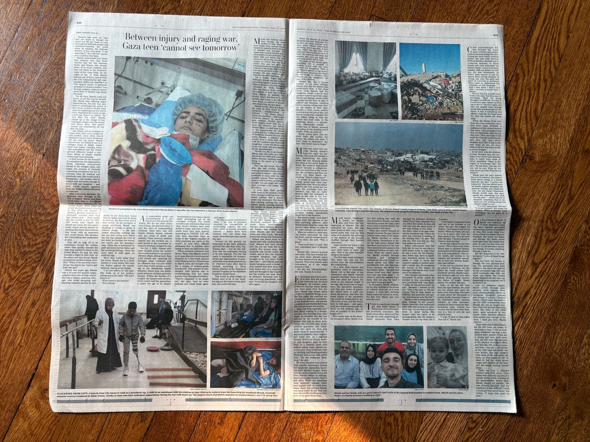 Stevesosebee's tweet image. The front page of today's @washingtonpost about Marah, a young double amputee girl whose siblings were killed and that @healpalestine_ (the organization that I co-founded and run) brought last year for medical care. We are proud to be on the right side of history and more…