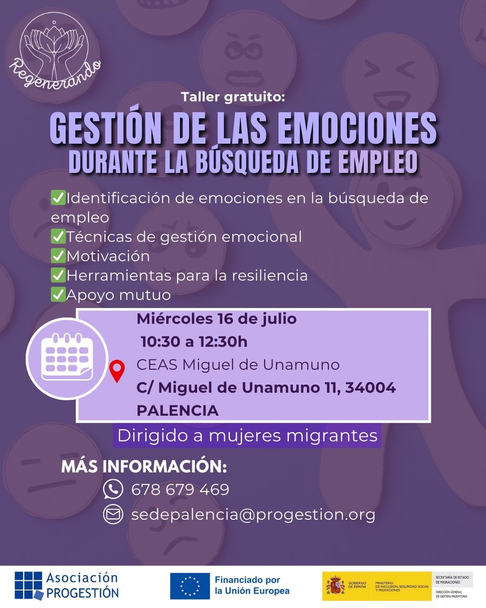 ✊💜Te invitamos a participar del próximo taller de nuestro proyecto #Regenerando en #Palencia: "Autocuidados: me dedico tiempo para mí". 

🗓Miércoles 16 de julio. 
🕙10:30 a 12:30 horas.
📌CEAS Miguel de Unamuno, Palencia.

📝Si eres mujer y migrante, ¡Apúntate y participa!