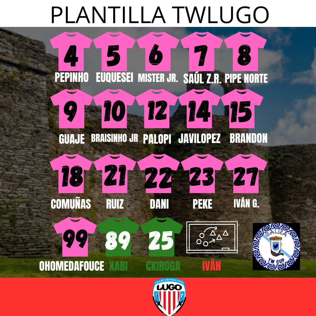 twcdlugo 🪓 (@cdlugotw) on Twitter photo ✔️OFICIAL
Esta será a nosa plantilla para a <a href="/Galiza_Tw_Cup/">GALIZA TW CUP 🏆🩵</a> !!
Este equipo estará representando con orgullo ao clube e a toda a afección.
ACORDADEVOS DESTES XOGADORES. IMOS FACER HISTORIA🪓
❤️🤍 ✔️OFICIAL
Esta será a nosa plantilla para a <a href="/Galiza_Tw_Cup/">GALIZA TW CUP 🏆🩵</a> !!
Este equipo estará representando con orgullo ao clube e a toda a afección.
ACORDADEVOS DESTES XOGADORES. IMOS FACER HISTORIA🪓
❤️🤍