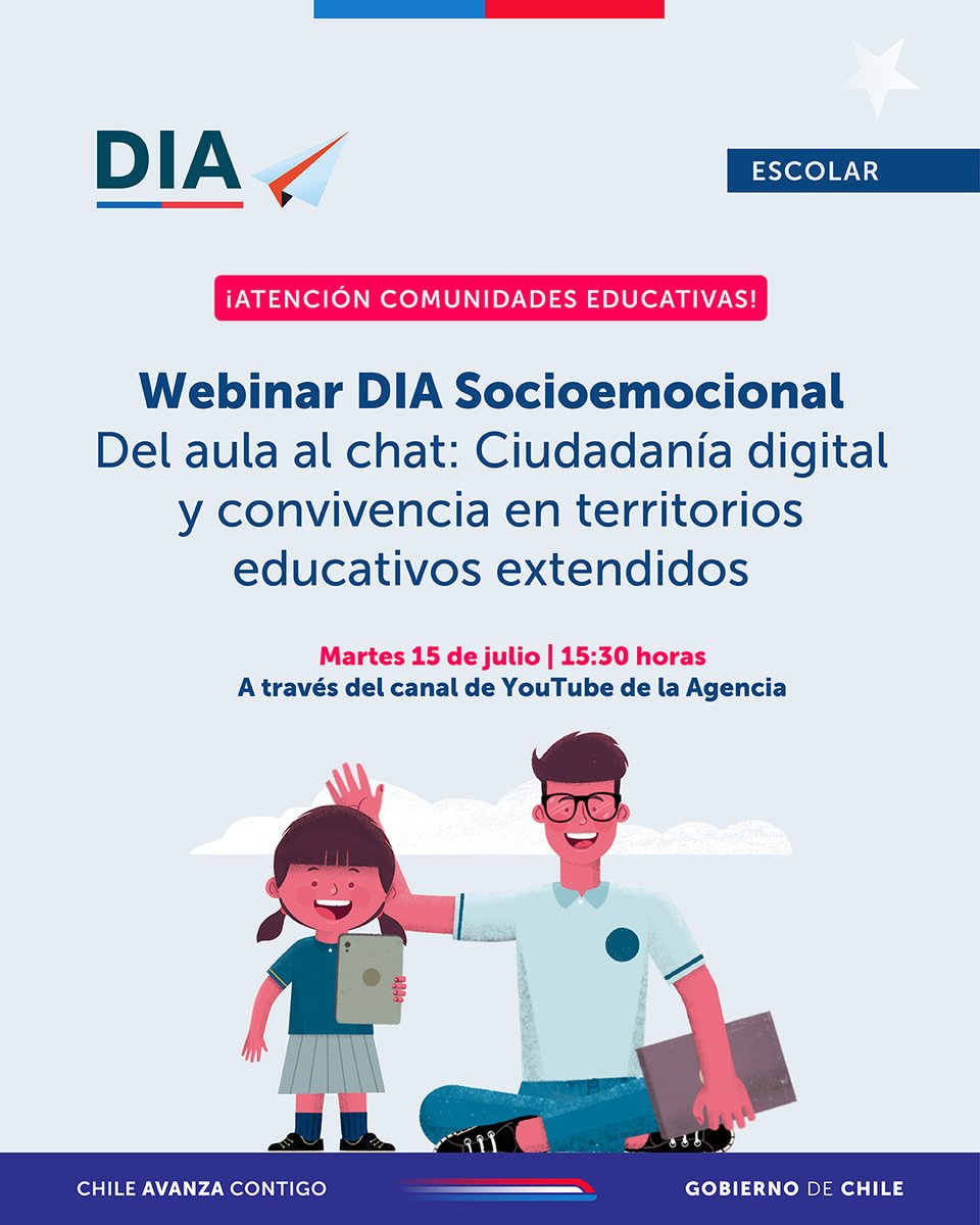 La escuela no acaba cuando suena el timbre: la convivencia y el aprendizaje continúan y se transforman. 💻Conoce los desafíos y oportunidades de los nuevos espacios de convivencia el martes 15 de julio, desde las 15:30 horas, a través de youtube.com/c/AgenciaEduca…