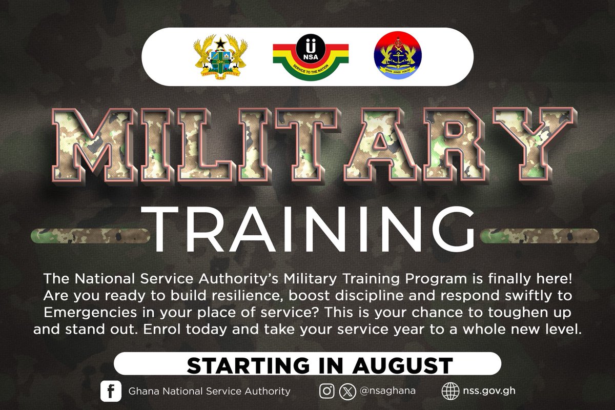 _nsagh's tweet image. Hey Folks, Your Service Year Just Got Serious and Better!
The much-anticipated NSA Military Training is Here. If You are Ready to Toughen Up, Sharpen your Instincts, and Respond with Precision, then Step Forward. This is more than the usual National Service. Remember it is…