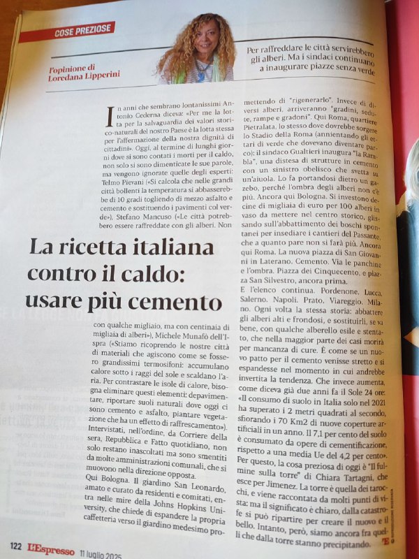 LaLipperini's tweet image. La cosa preziosa di oggi su @espressonline "Il fulmine sulla torre" di Chiara Tartagni, che esce per Jimenez. La catastrofe è quella del taglio degli alberi nelle città italiane.