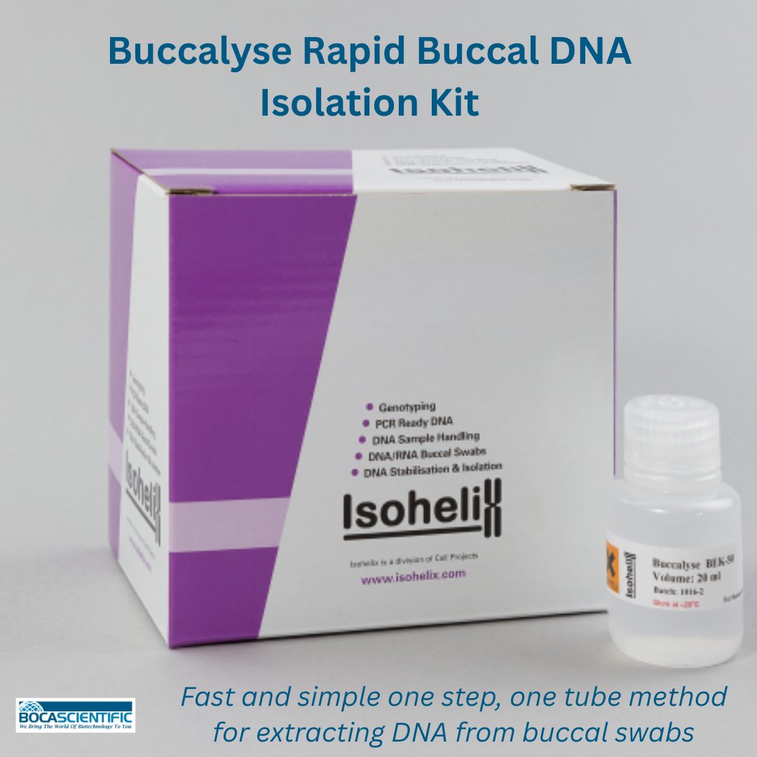 Boca_Scientific's tweet image. Our Buccalyse Rapid Buccal DNA Isolation Kit is ideal for extracting #DNA from buccal swabs. This fast and simple one step, one tube method provides PCR-ready DNA that does not require centrifugation. #PCR
See this kit on our website: bocascientific.com/1044-bek-50-de…