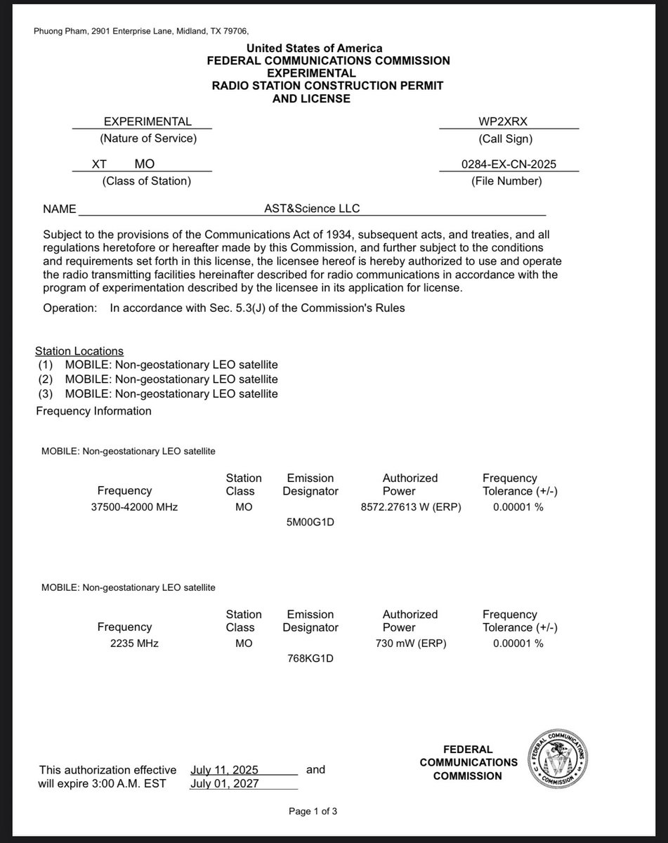 The_SPACTATOR's tweet image. $ASTS: 🚨🚨FCC Grants AST Spacemobile an experimental license to operate multiple non-geostationary LEO satellites until July 2027.🚨🚨