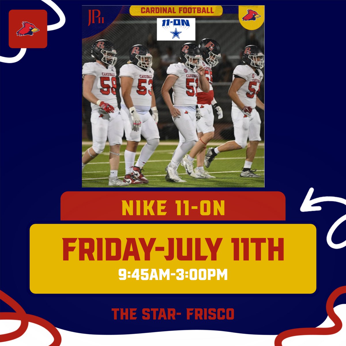 JPIIHS Athletics (@jpiihssports) on Twitter photo Cardinals head out to Frisco today for the Nike 11-On Skills Challenge!! Fast. Smart. Physical.
<a href="/JPIIHS/">John Paul II HS</a>_FOOTBALL
@JPIIHS Cardinals head out to Frisco today for the Nike 11-On Skills Challenge!! Fast. Smart. Physical.
<a href="/JPIIHS/">John Paul II HS</a>_FOOTBALL
@JPIIHS