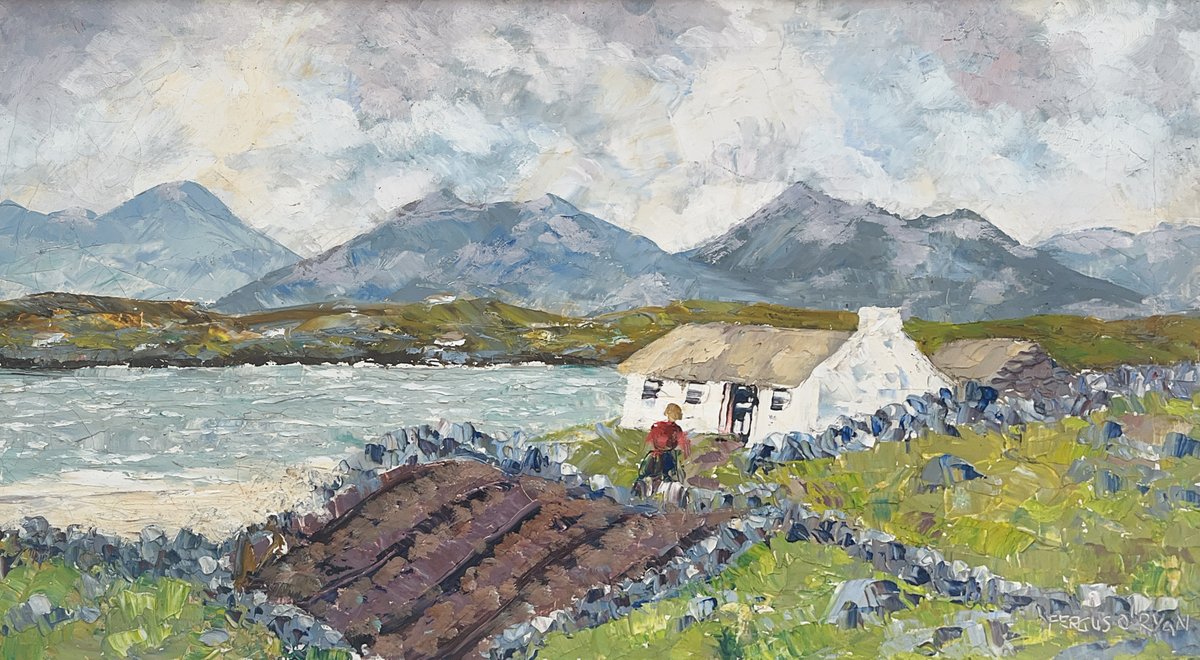 irish_thatch's tweet image. Spotted this oil painting in a gallery window.
Cliften by Fergus O'Ryan, RHA (1910 - 1989). The price is a fraction of my #Thatch #Cottage yearly #insurance policy which has so many restrictions on it that it gives me no peace of mind.
Now, if I purchased this picture instead