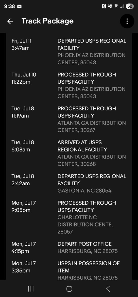 DawGoneMetal's tweet image. How bad has the postal system gotten? Well, this package was headed from North Carolina to me in Georgia several days ago. It got as far as Atlanta...
...and is now in Arizona.
😐😐🙃