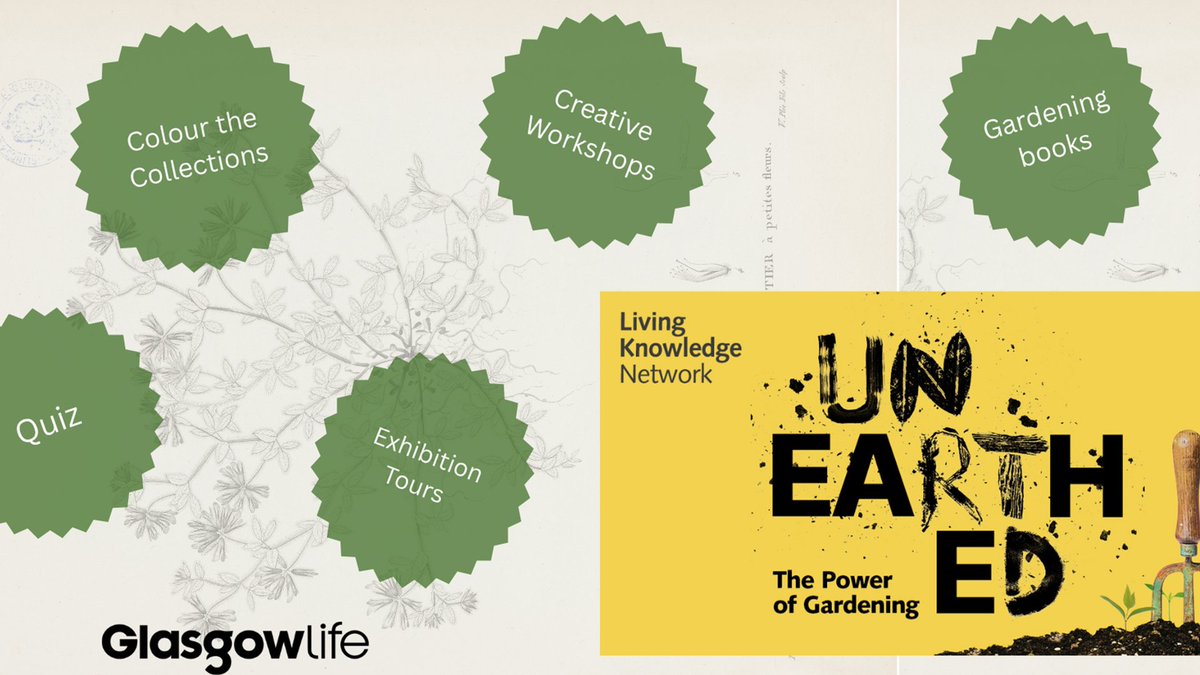The Mitchell Library is celebrating all things gardening this summer and would love you to join in!
As part of the Unearthed exhibition, they are holding a free fun day on Sat 2nd Aug with activities, tours and a  quiz to crown the ultimate gardeners!
glasgowlife.org.uk/event/1/uneart…