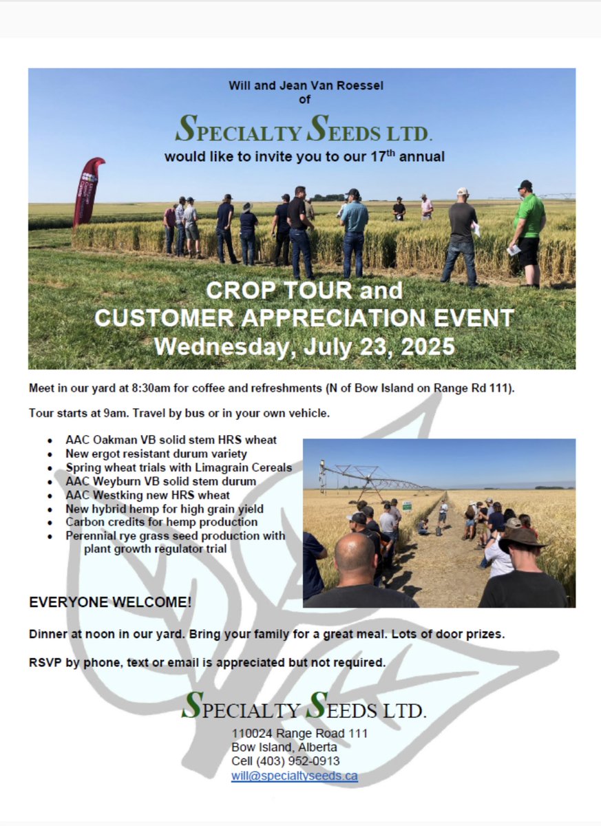 Invitations for our 17th annual crop tour and dinner are going out by email and snail mail this morning.