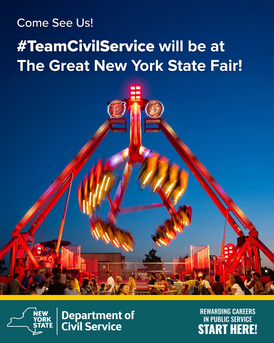 NYSCivilService's tweet image. One month until the @NYSFair! And we can't wait to be there. Find our booth to talk with #TeamCivilService about rewarding career opportunities with New York State!