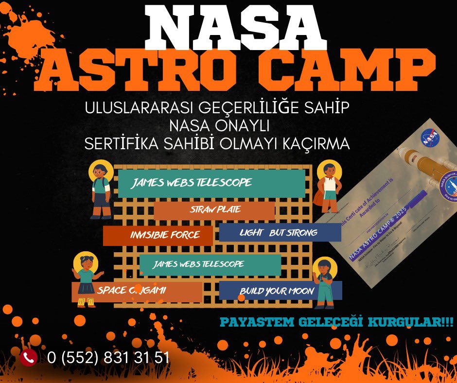 🚀🌍 NASA ASTRO CAMP BAŞLIYOR!
🎓 Uluslararası Geçerli Sertifika Fırsatı!
Haydi, bilimin heyecan dolu dünyasına adım at!
Geleceğe 1 adım daha yaklaşmak SENİN elinde!Bilim, teknoloji ve eğlence bu kampta buluşuyor.
🎯Kontenjan Sınırlı,Geç Kalma #camp #summercamp2025 #yazkampı