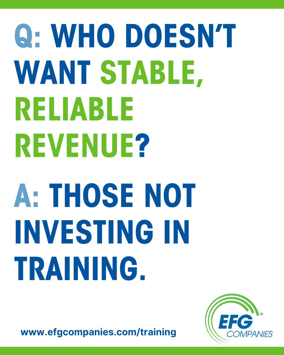EFGCompanies's tweet photo. You already know that customer loyalty is THE key to predictable, stable revenue. But is your team trained to retain every customer? Our targeted training keeps those customers coming back. Book your seat today. https://t.co/FTJSPfEvKa
 #WhyEFG #EFGTraining https://t.co/YQkwDzIR9A