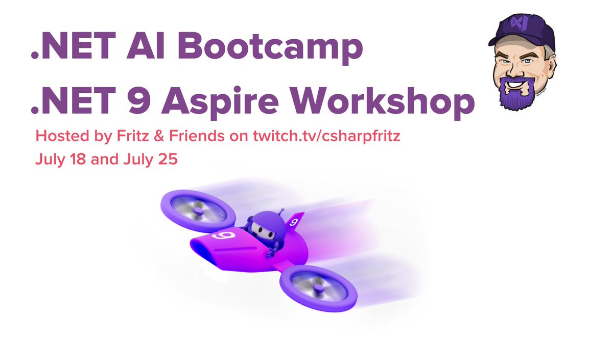 DeeDee Walsh ⛷🎿❄️ (@ddskier) on Twitter photo 📣One week away! Looking for technical .NET content? The master of .NET livestreams, Jeff Fritz (<a href="/csharpfritz/">Jeff Fritz</a>) is hosting two events in July:
✔️.NET AI Bootcamp: hubs.li/Q03wNqcK0
✔️.NET Aspire Workshop: hubs.li/Q03wNq4n0
Both events will involve live coding, sample 📣One week away! Looking for technical .NET content? The master of .NET livestreams, Jeff Fritz (<a href="/csharpfritz/">Jeff Fritz</a>) is hosting two events in July:
✔️.NET AI Bootcamp: hubs.li/Q03wNqcK0
✔️.NET Aspire Workshop: hubs.li/Q03wNq4n0
Both events will involve live coding, sample