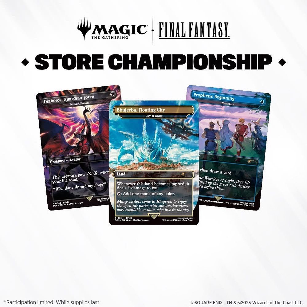 TODAY! Our Final Fantasy Store Championship! RSVP NOW, or stop in prior to the start to register!

facebook.com/share/16hsUAHQ…

<a href="/wizards_magic/">Magic: The Gathering</a>